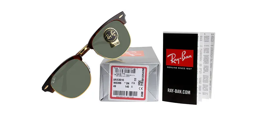 Ray Ban sunglasses with packaging and small booklet