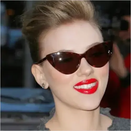 Scarlett Johansson wearing cat eye sunglasses
