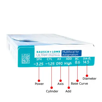 Bausch & Lomb Ultra Multifocal for Astigmatism (6 Pack) Parameters