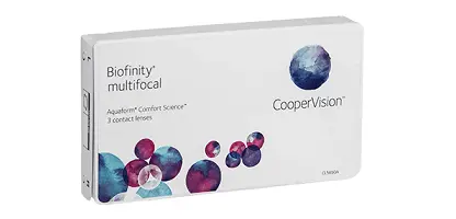 A box of Biofinity Multifocal contact lenses