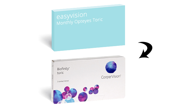 Biofinity Toric is the equivalent of easyvision Monthly Opteyes Toric contact lenses