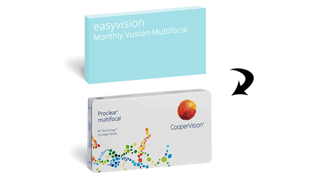 Proclear Multifocal are an equivalent of easyvision Monthly Vusion contact lenses