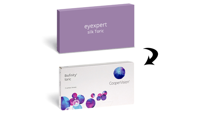 Biofinity Toric Contacts is an equivalent of Eyexpert Silk Toric contact