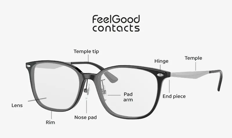 Different parts of prescription glasses