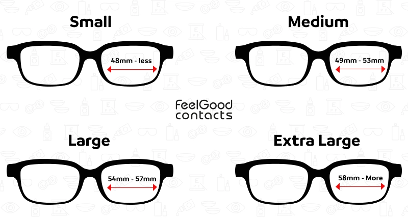Different glasses sizes at Feel Good Contacts