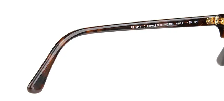 Ray Ban sunglasses showing model number etched onto the arm