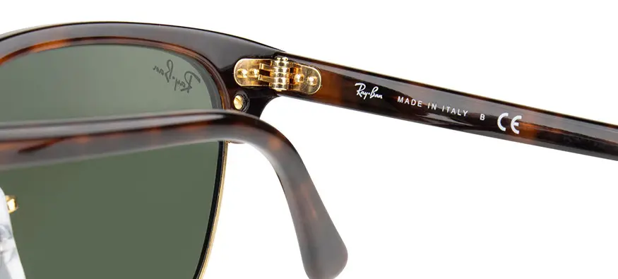right arm of Ray Ban sunglasses showing CE/UKCA marking