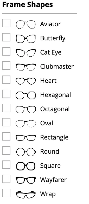Sunglasses frame shapes filters
